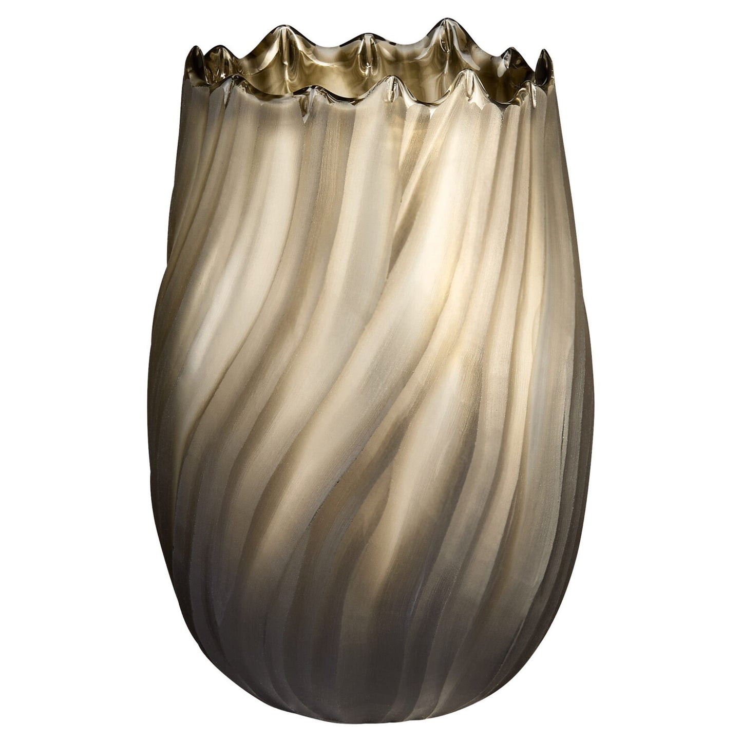 Olive Hand Etched Glass Vase- Small