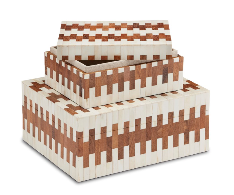 Acacia and Bone Brick Patterned Box, Set of 2