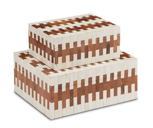 Acacia and Bone Brick Patterned Box, Set of 2