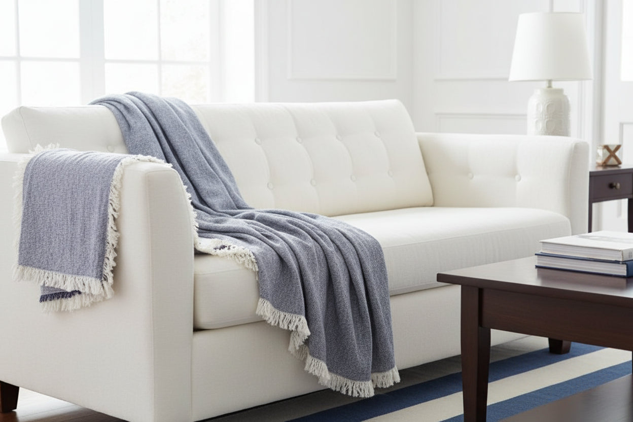 Cotton Wool Blue Throw