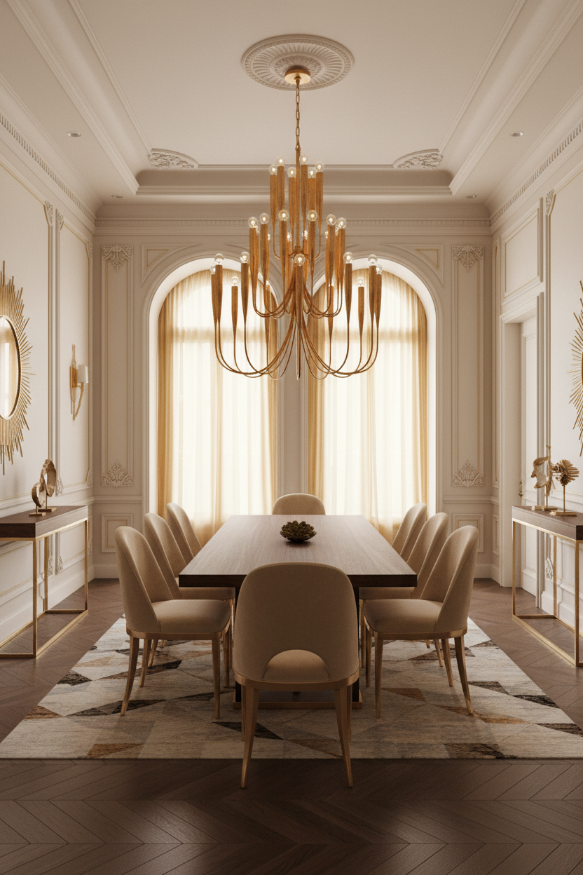 Large Chandelier in Antique Gold Leaf