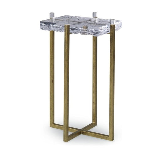 Antique Gold Side Table with Textured Lucite