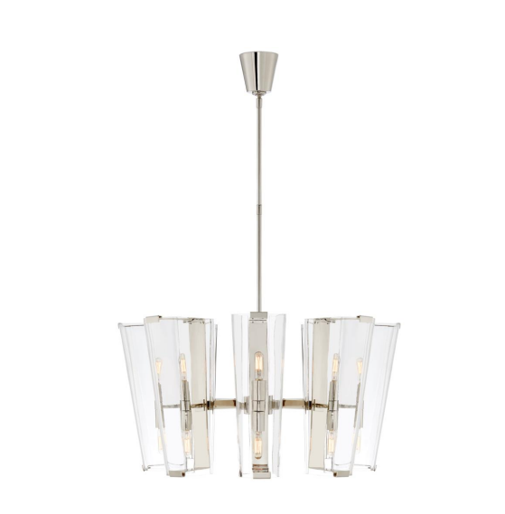 Polished Nickel & Glass Chandelier