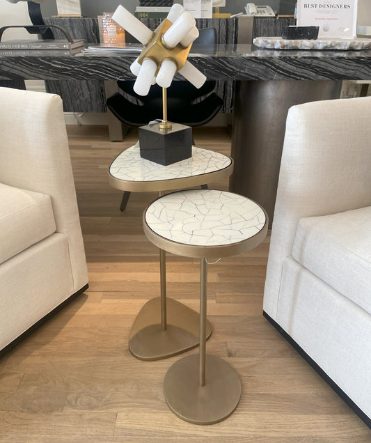 Brass and Crackled Marble Accent Tables