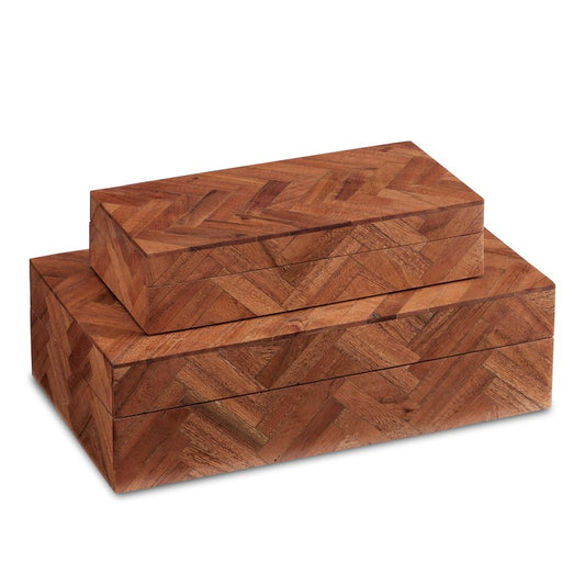 Herringbone Solid Wood Boxes Set of 2