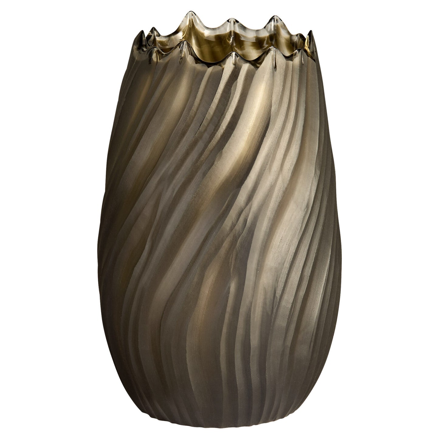 Olive Hand Etched Glass Vase- Medium