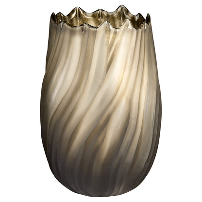 Olive Hand Etched Glass Vase- Small