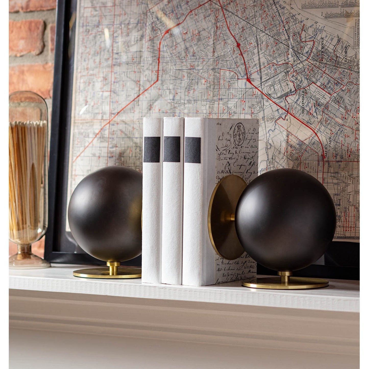 Sphere Black and Brass Bookends