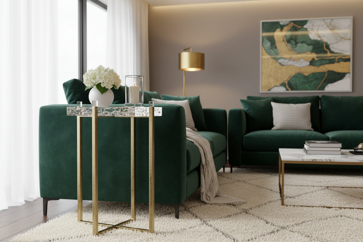 Antique Gold Side Table with Textured Lucite