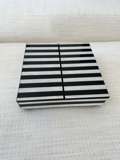 Black and Ivory Stripe Double Lid Square Box