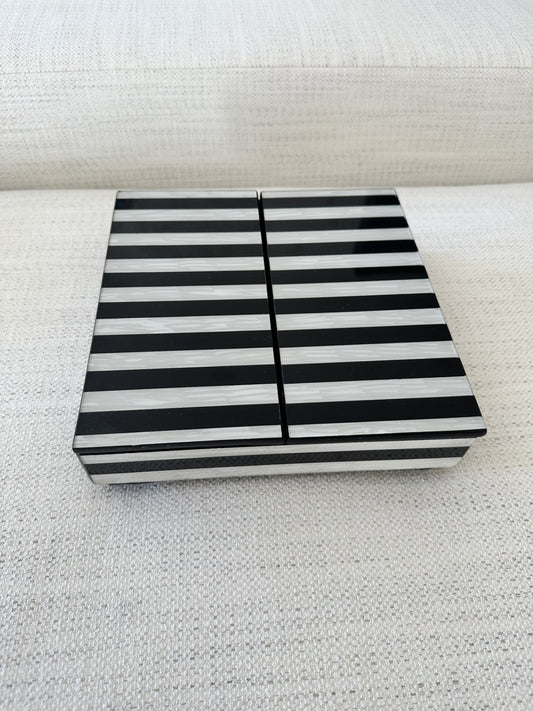 Black and Ivory Stripe Double Lid Square Box