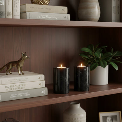 Black Marble Tealight Holder, Set of 2