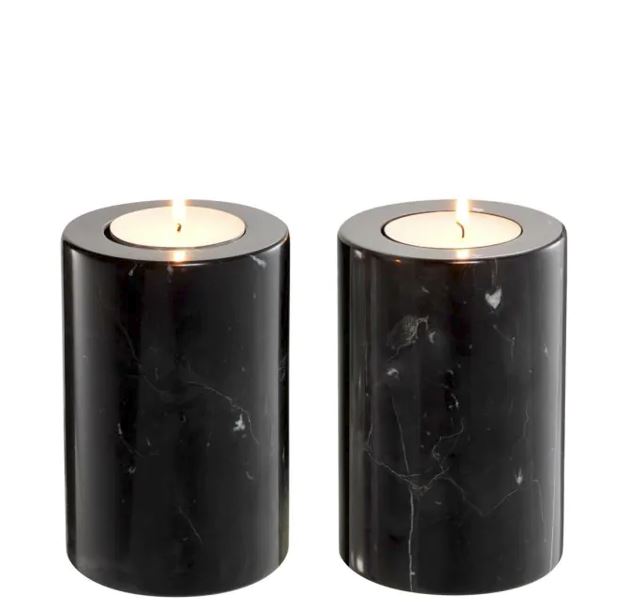 Black Marble Tealight Holder, Set of 2