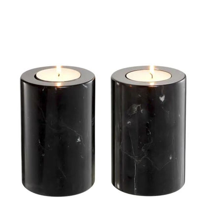 Black Marble Tealight Holder, Set of 2