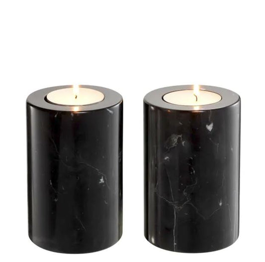 Black Marble Tealight Holder, Set of 2