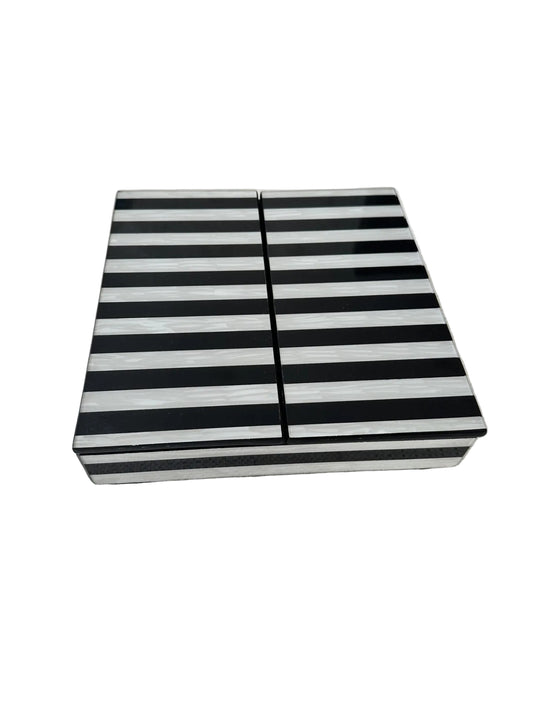 Black and Ivory Stripe Double Lid Square Box