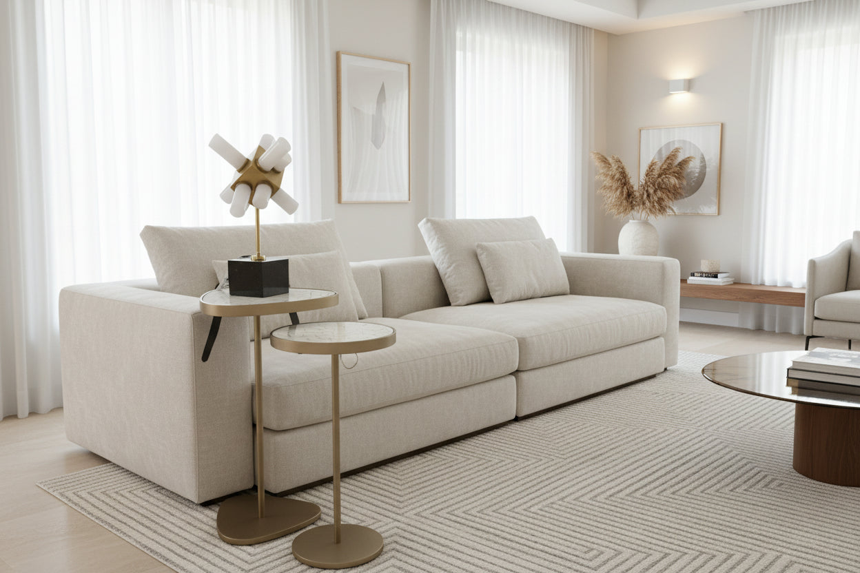 Brass and Crackled Marble Accent Tables