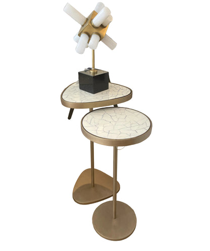 Brass and Crackled Marble Accent Tables