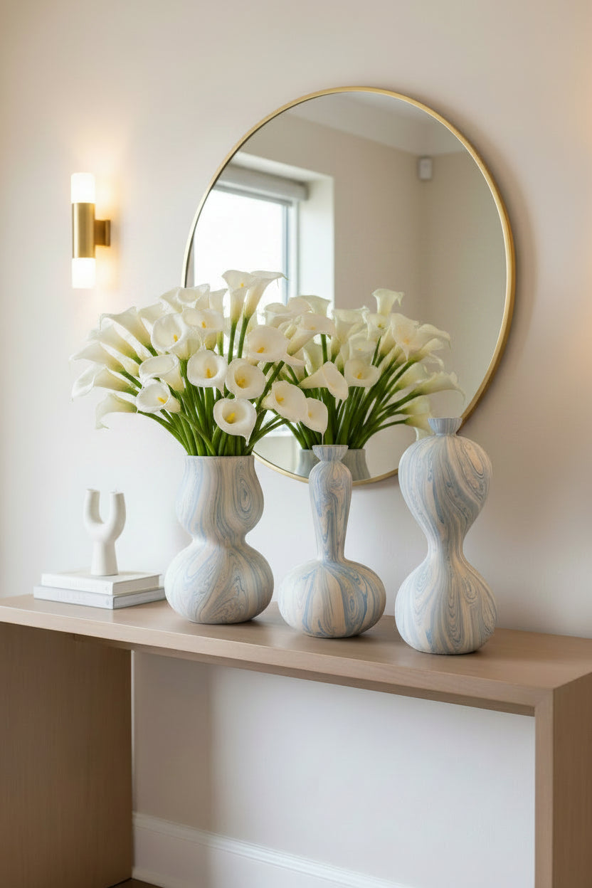 Celestial Marbleized Vases, Set of 3