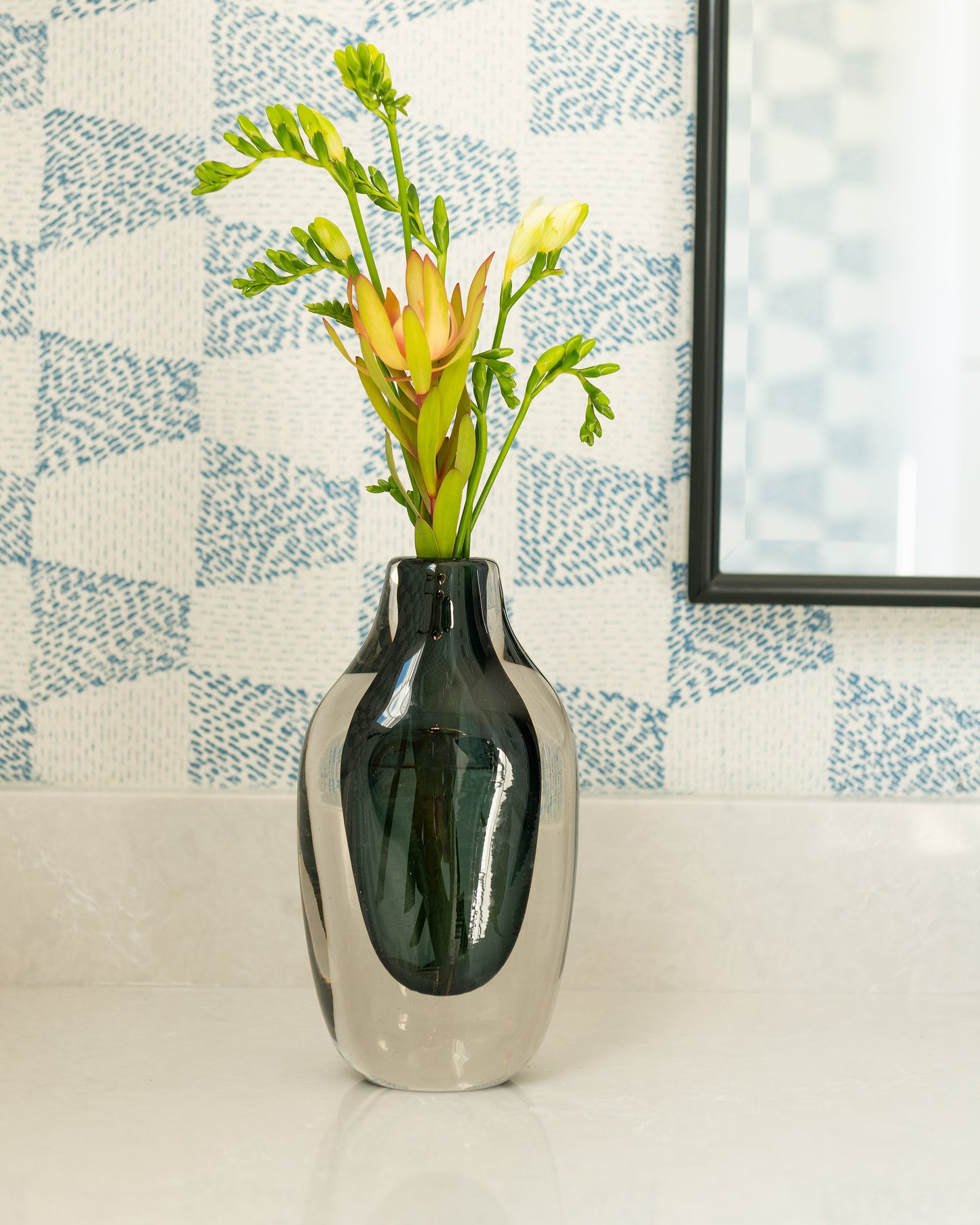 Grey and Clear Glass Vase-  Large