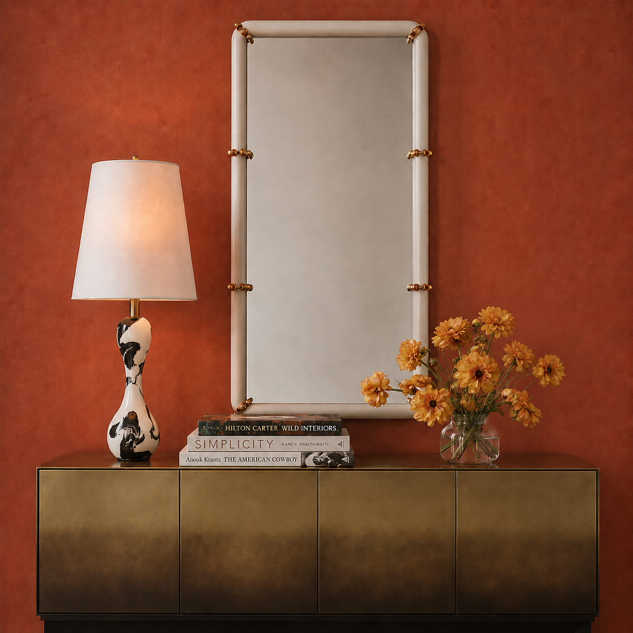 Ivory Forge Mirror with Brass Accents