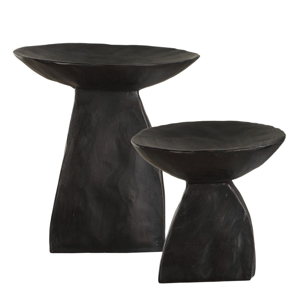 Obsidian Pedestal Bowls, Set of 2