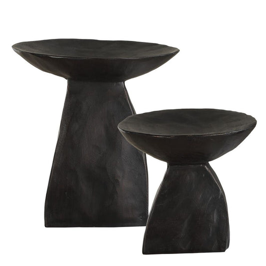 Obsidian Pedestal Bowls, Set of 2