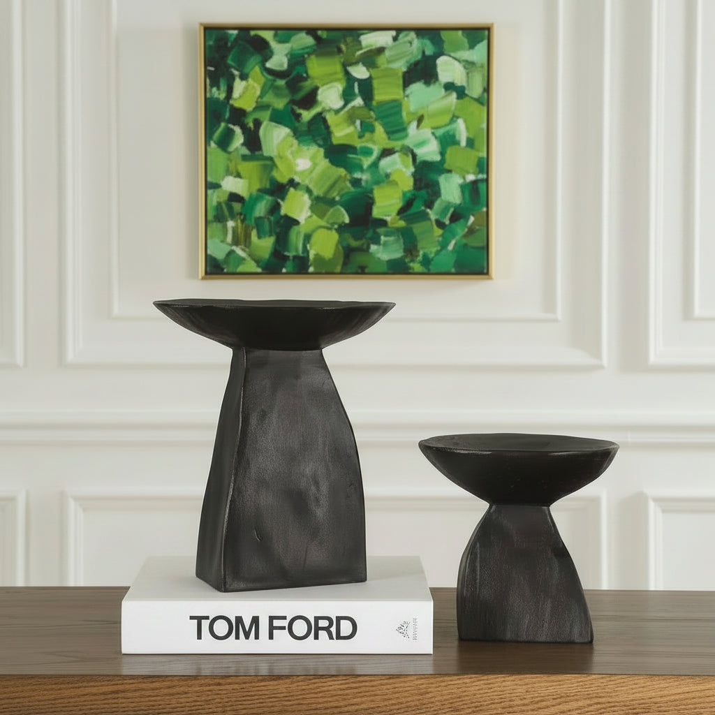 Obsidian Pedestal Bowls, Set of 2