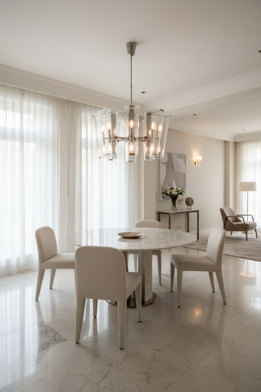 Polished Nickel & Glass Chandelier