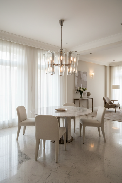 Polished Nickel & Glass Chandelier