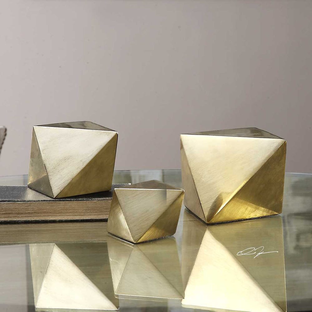 Prism Brass Sculptures, Set of 3