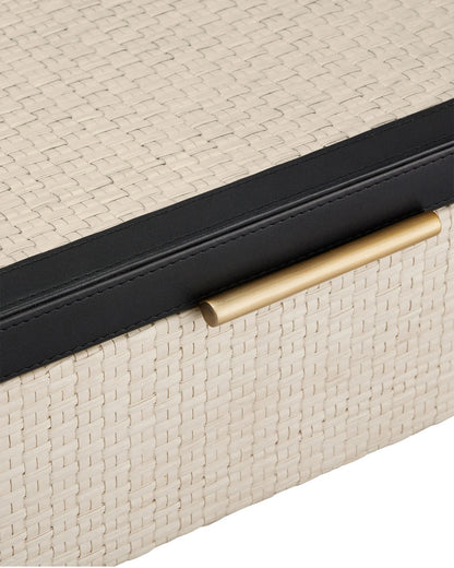 Rafia, Black Leather, Brass accents, Set of 2