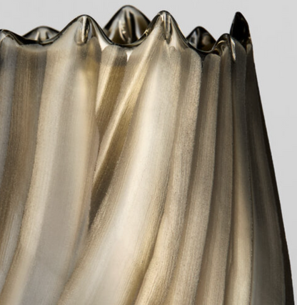 Olive Hand Etched Glass Vase- Small