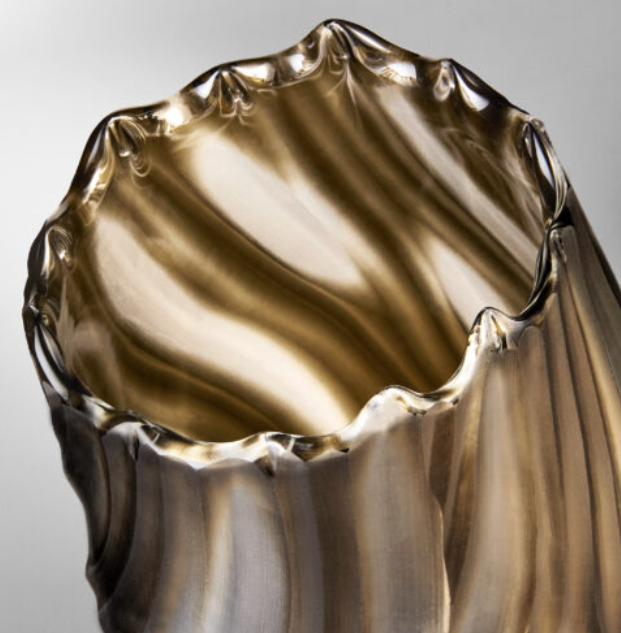 Olive Hand Etched Glass Vase- Small