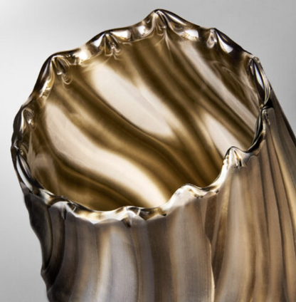Olive Hand Etched Glass Vase- Small