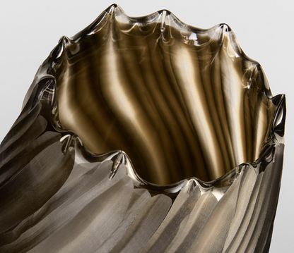Olive Hand Etched Glass Vase- Medium