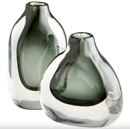 Grey and Clear Glass Vase-  Large
