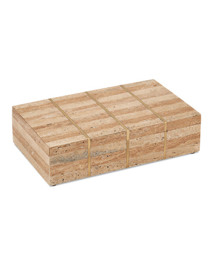 Striped Travertine & Brass Decorative Box