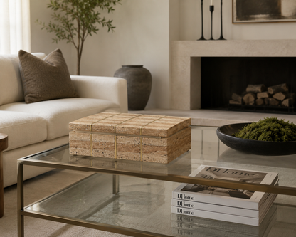 Striped Travertine & Brass Decorative Box