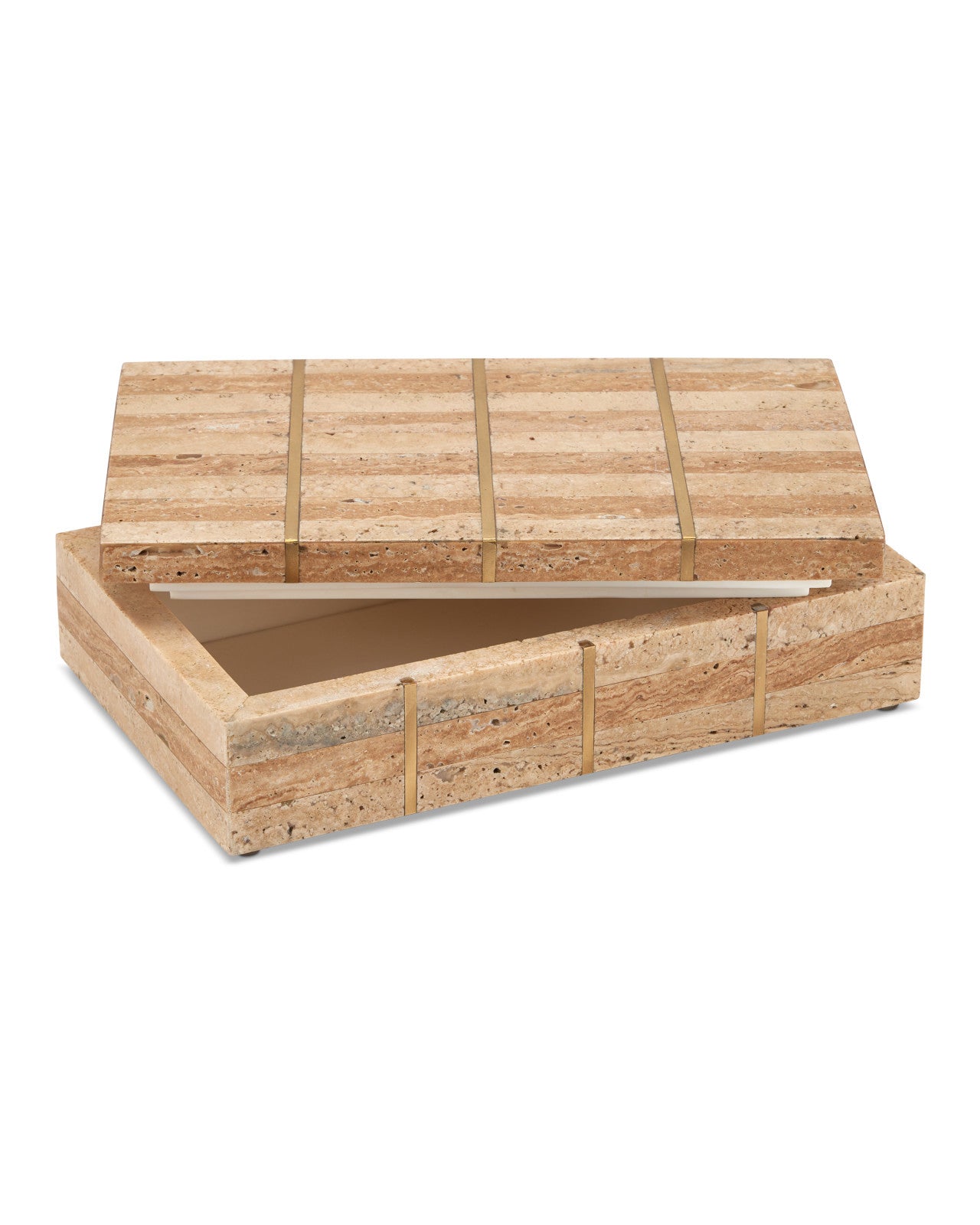 Striped Travertine & Brass Decorative Box