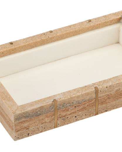 Striped Travertine & Brass Decorative Box