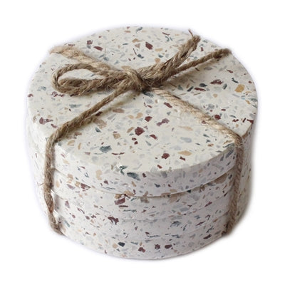White Terrazzo Round Coaster with Twine