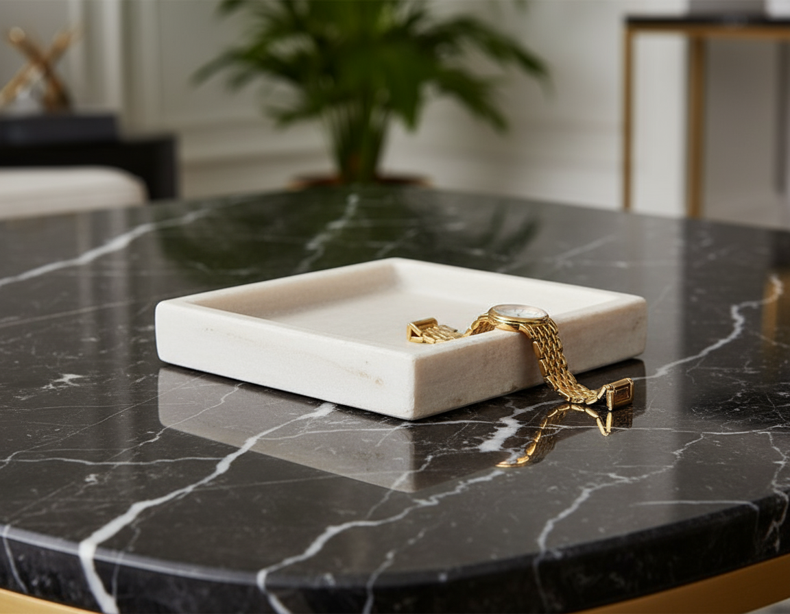 Antique White Marble Tray on Coffee Table