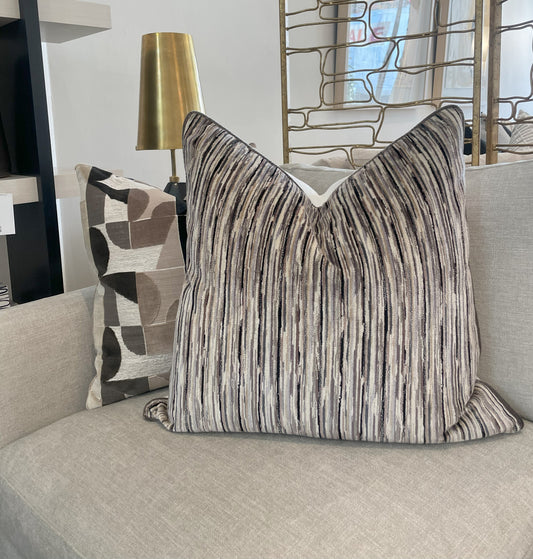 24" x 24" Gold and Taupe Striped Pillow